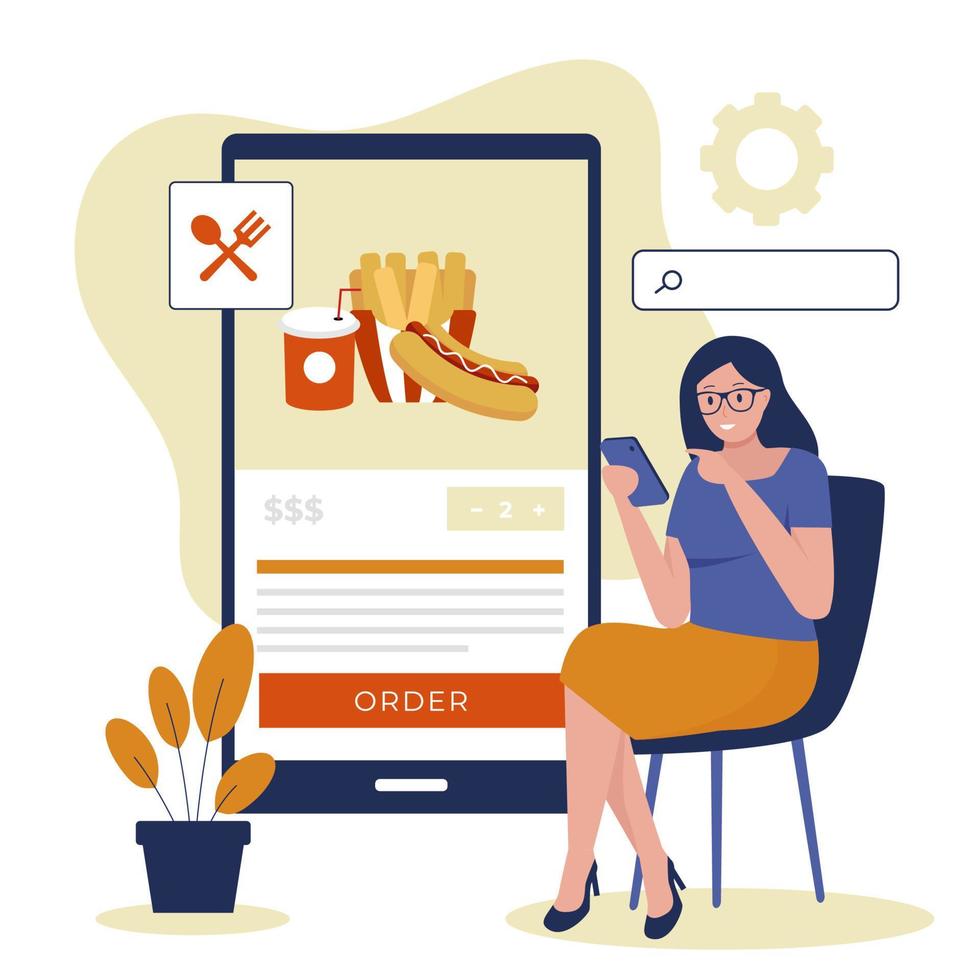 illustration concept of ordering food online vector