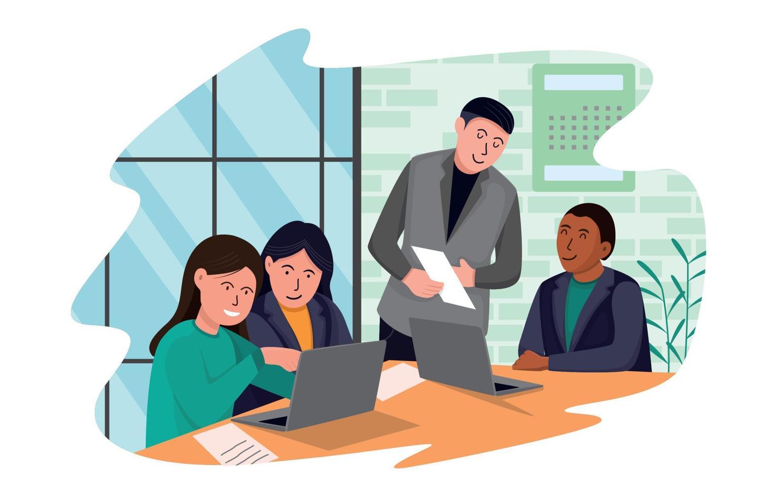 Business Men and Woman doing Discuss in Inclusive Workspace vector