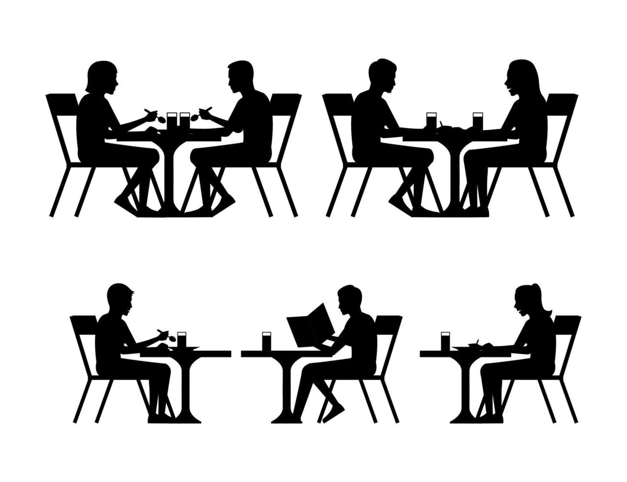 silhouette design of people in cafe vector