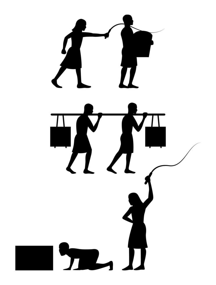 silhouette design of slave of Egypt buiding Pyramid vector