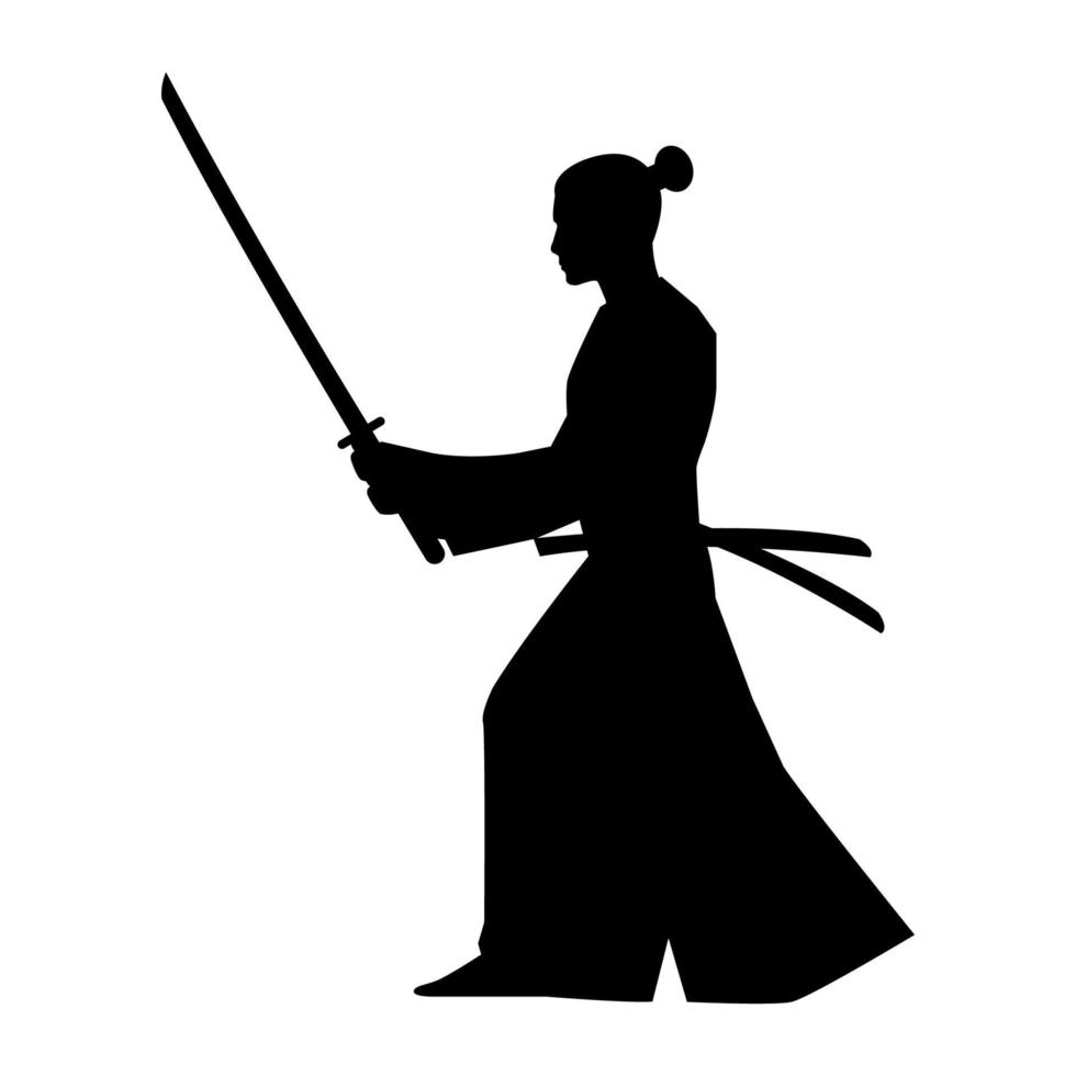 silhouette design of japanese warrior traning vector