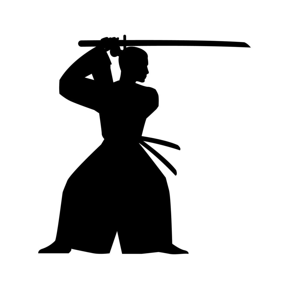 silhouette design of japanese warrior traning vector