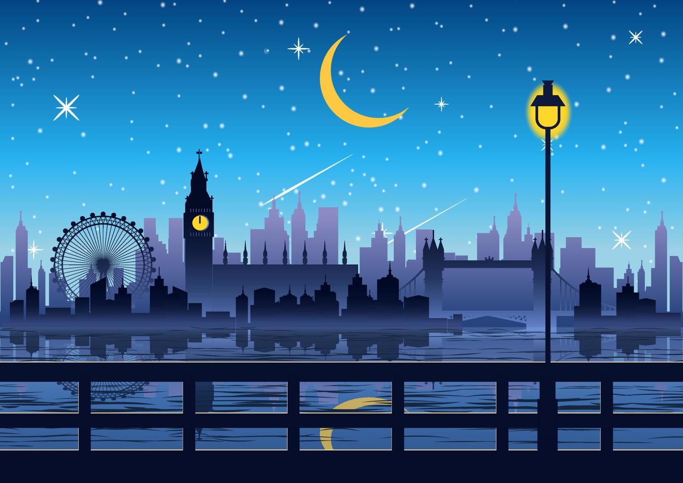 diseño de silueta de Londres por la noche vector