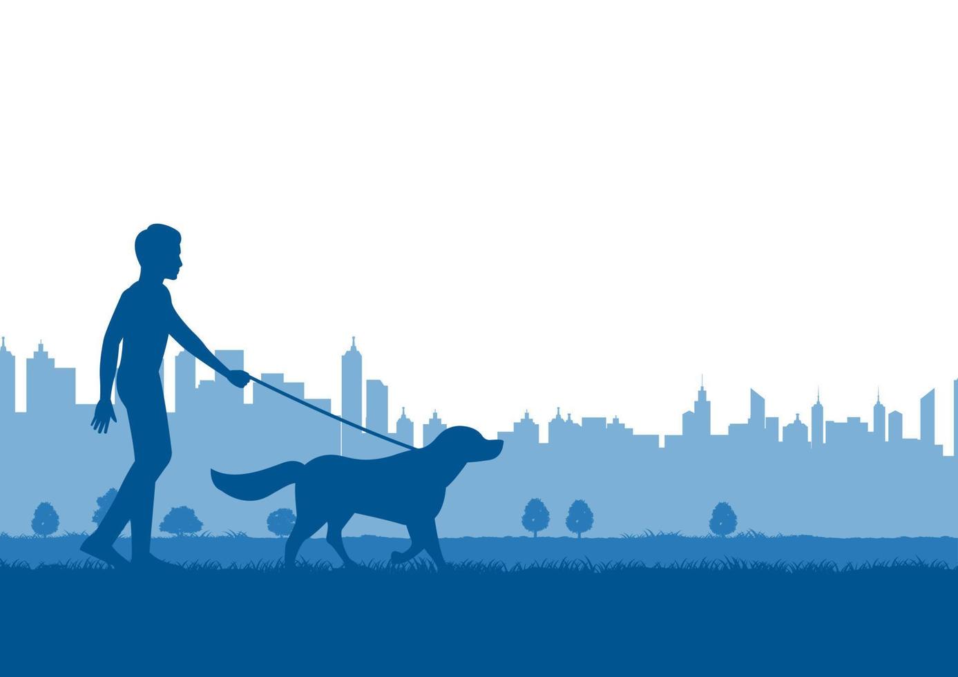 silhouette design of man walk the dog vector