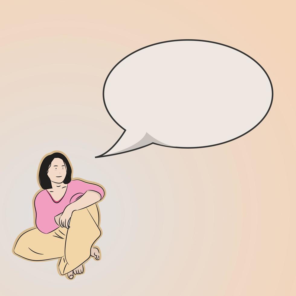 vector illustration of woman flat and speech bubbles.