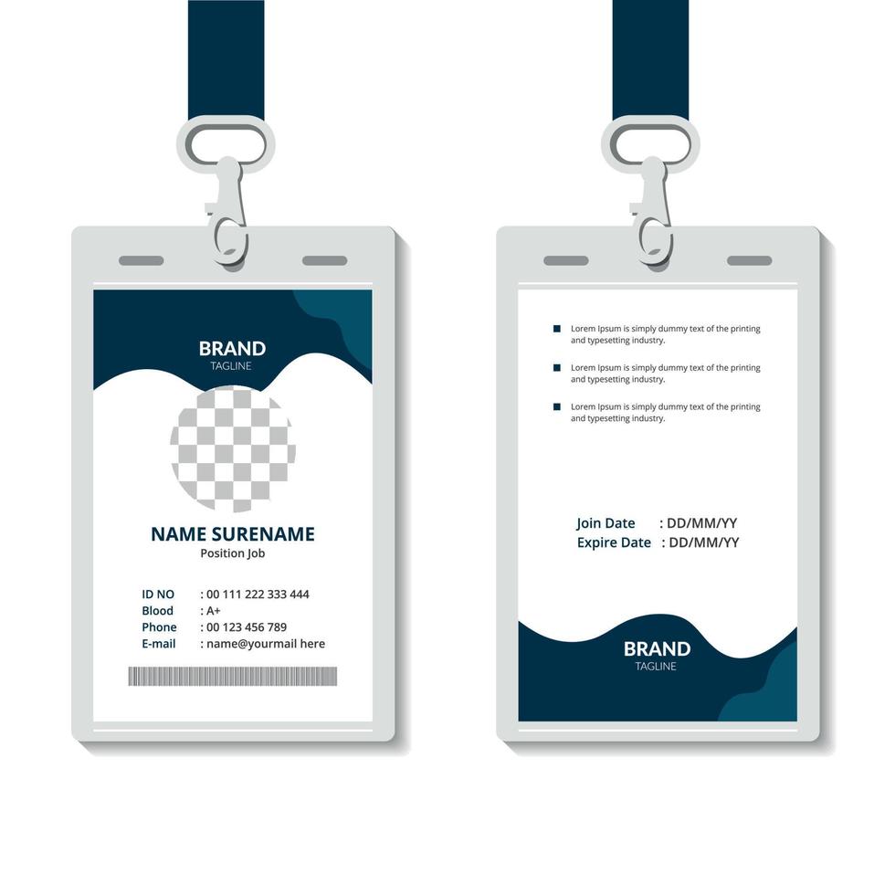 professional corporate id card template, clean blue id card design with realistic mockup vector