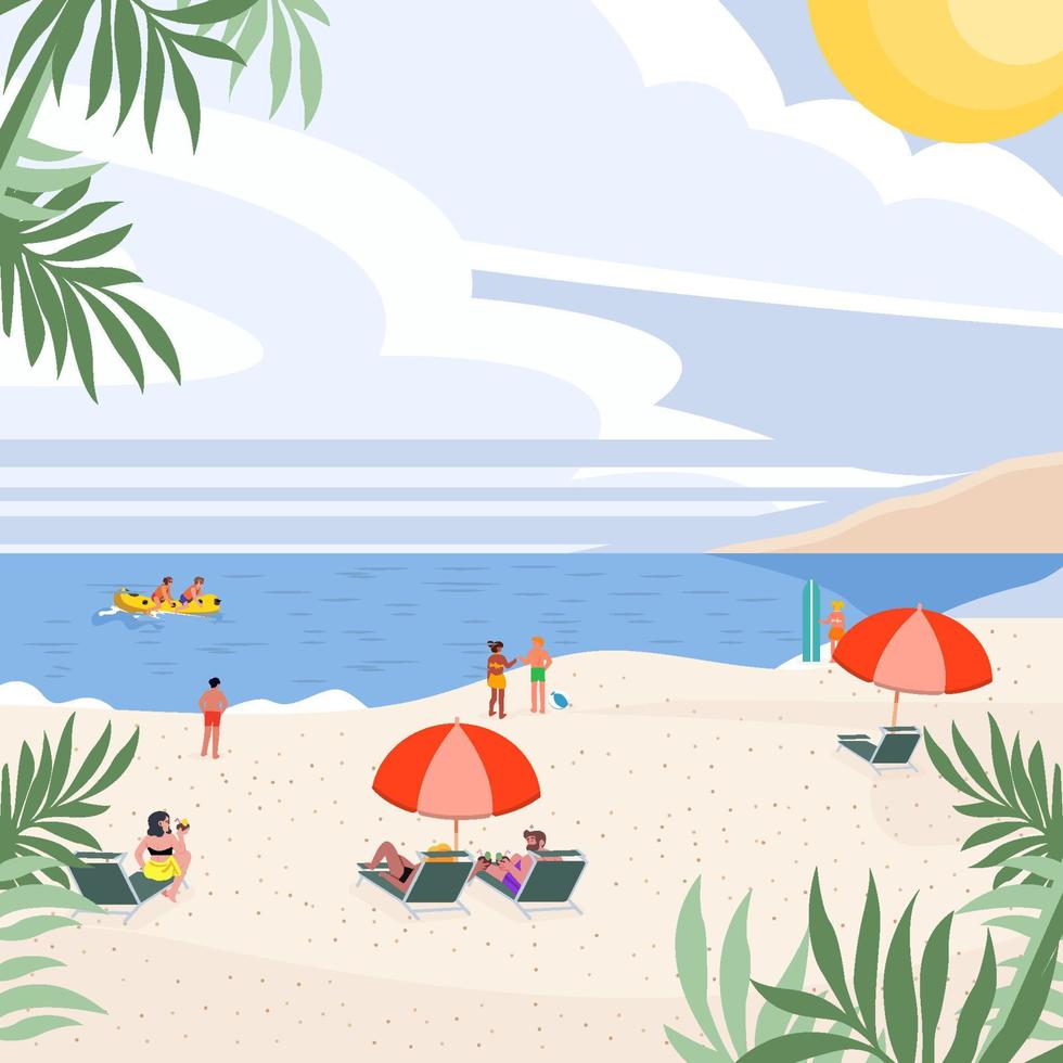 People Have Fun On The Beach Concept vector
