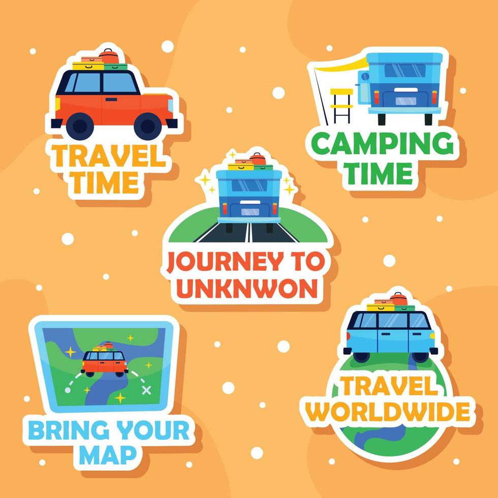 Road Trip Cartoon Sticker Pack vector