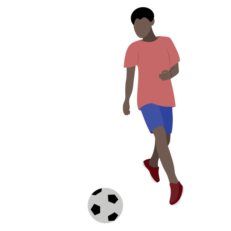 retrato de un tipo de piel oscura con una pelota de fútbol, vector, aislado en fondo blanco, ilustración sin rostro, un tipo juega al fútbol vector