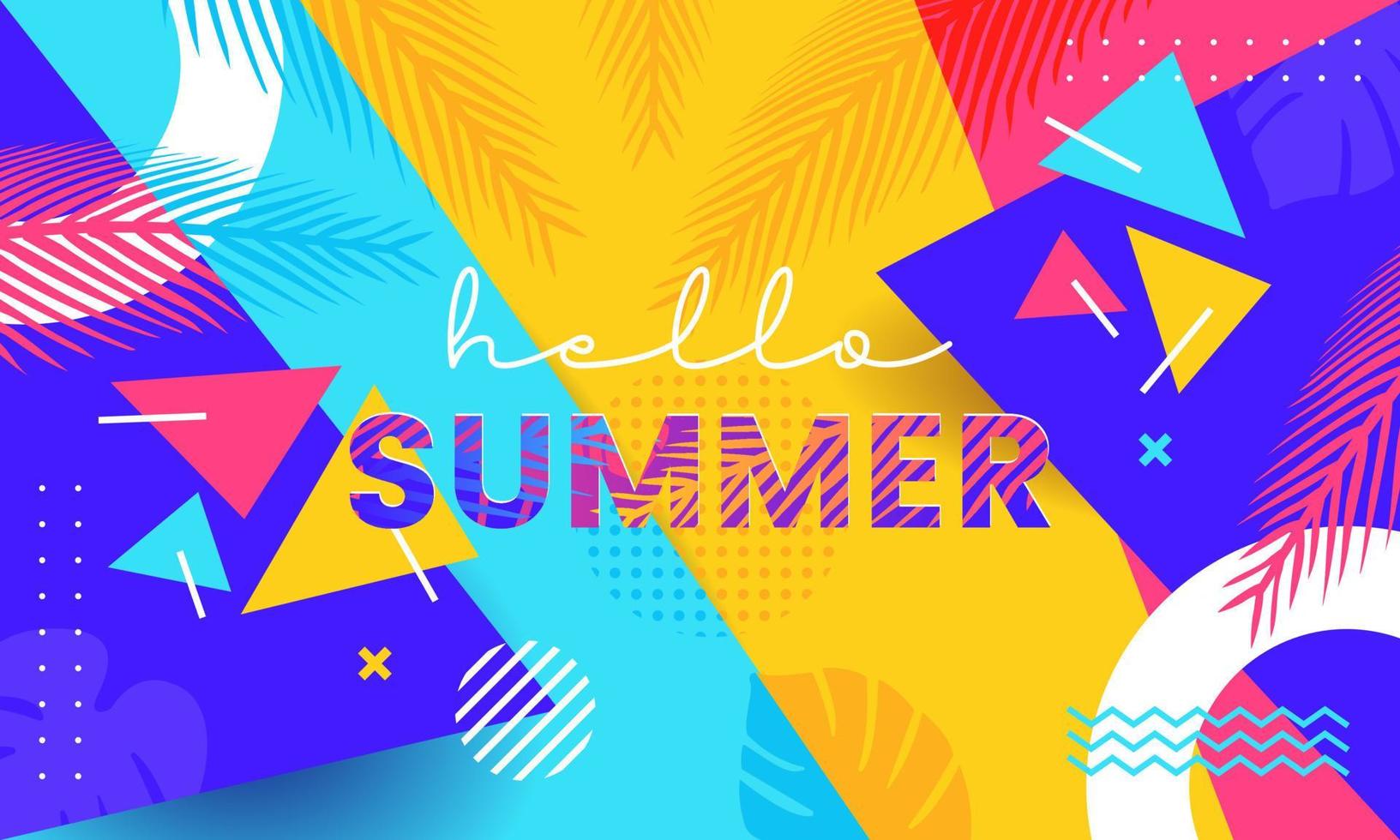 Colourful vibrant hello summer greeting banner background vector