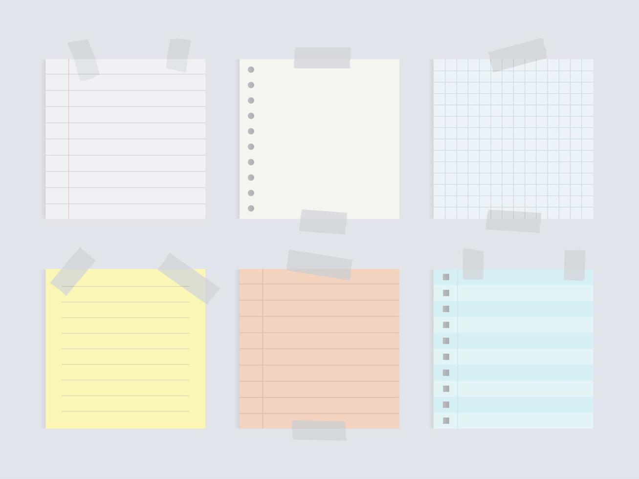 Set of paper notes stick with adhesive tapes. Reminder paper office icon vector illustration