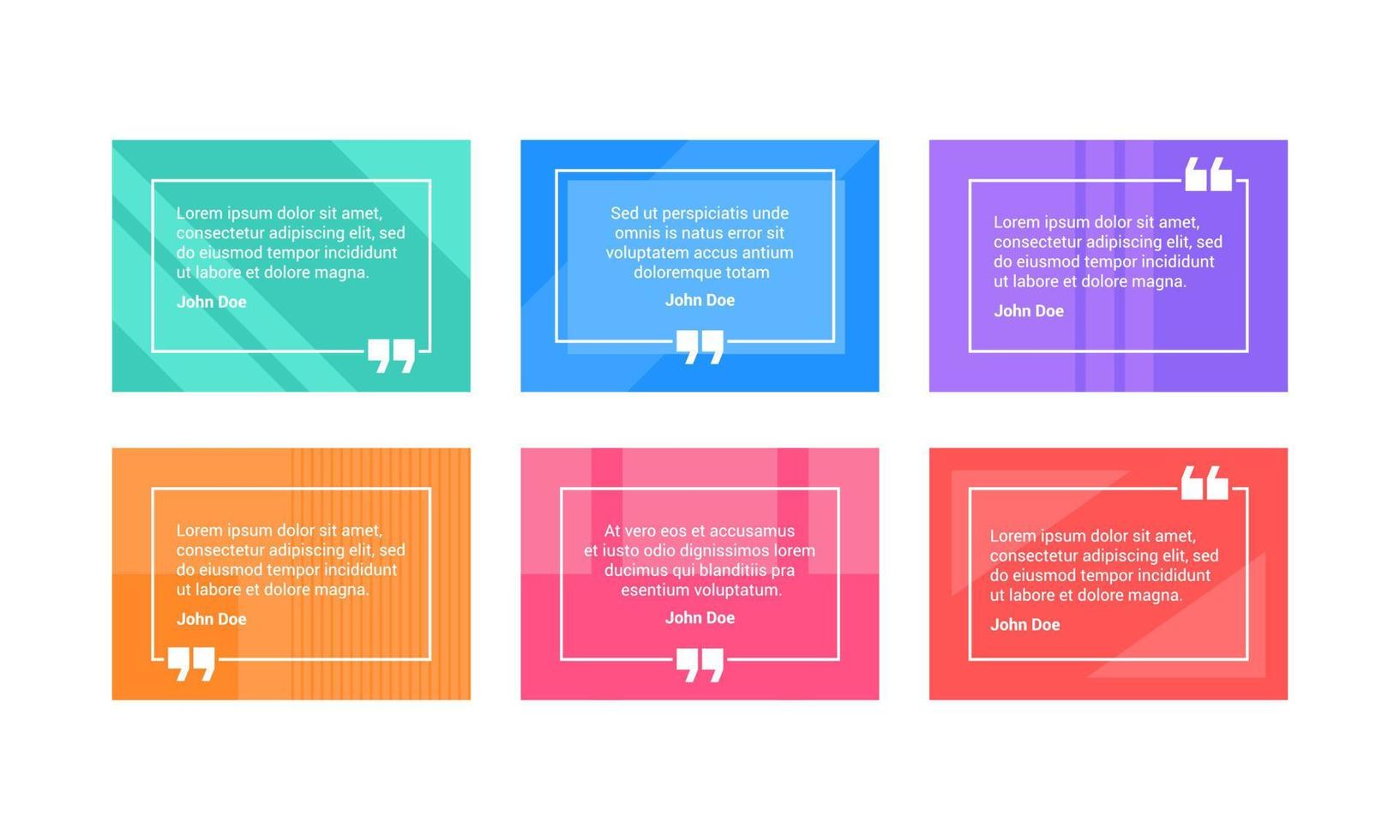 Colourful vibrant testimonial quote box frame template vector set