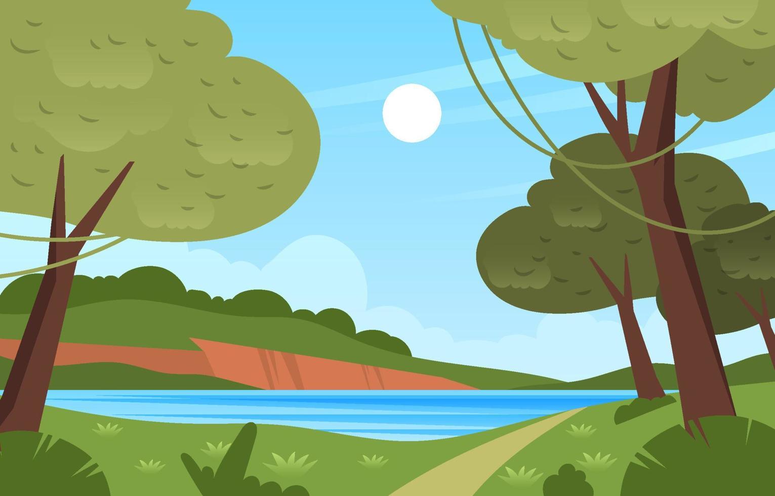 Summer Forest With Lake Background vector