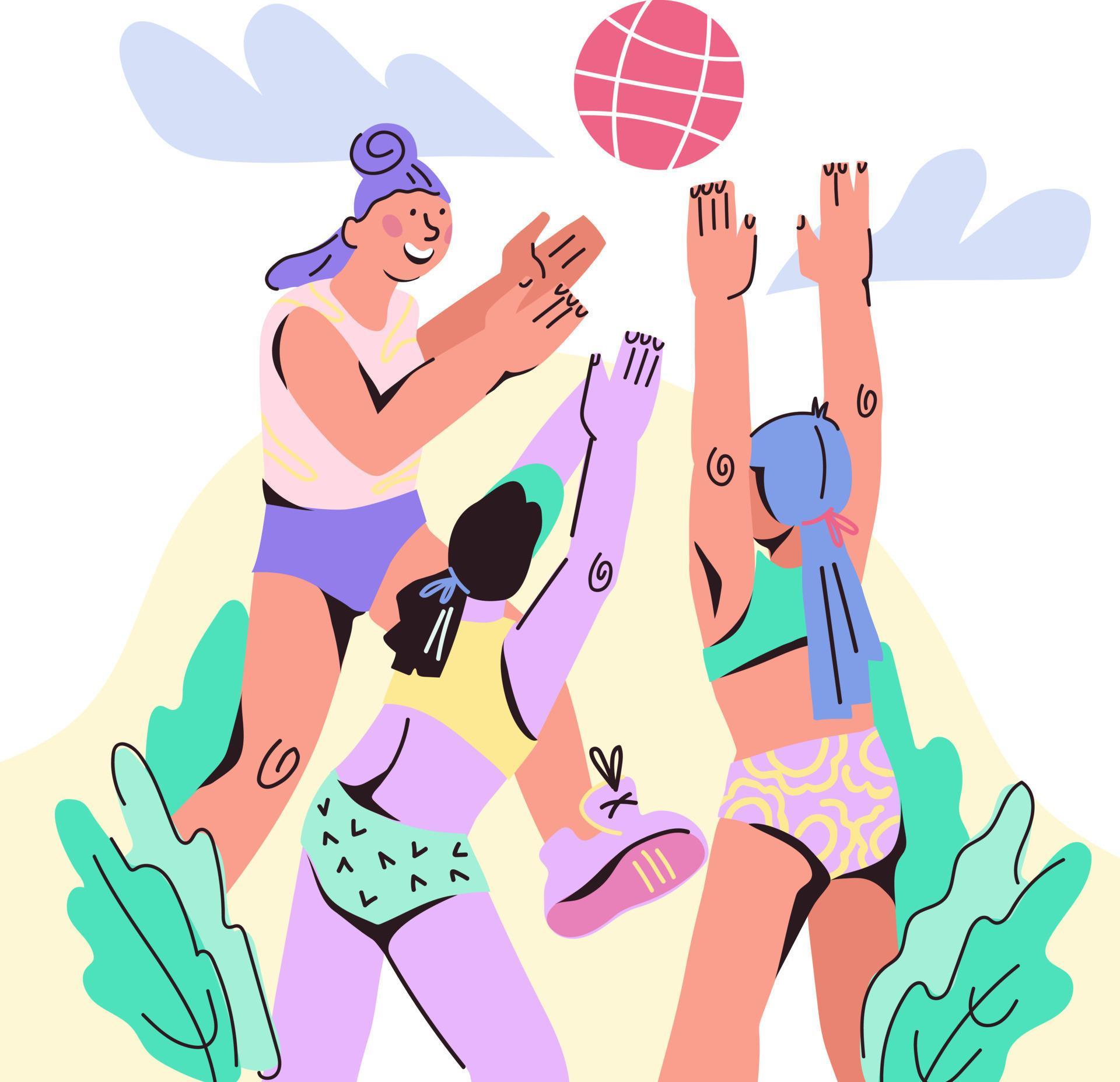 Women's Beach Volleyball Team players cartoon characters. Sport summer ...