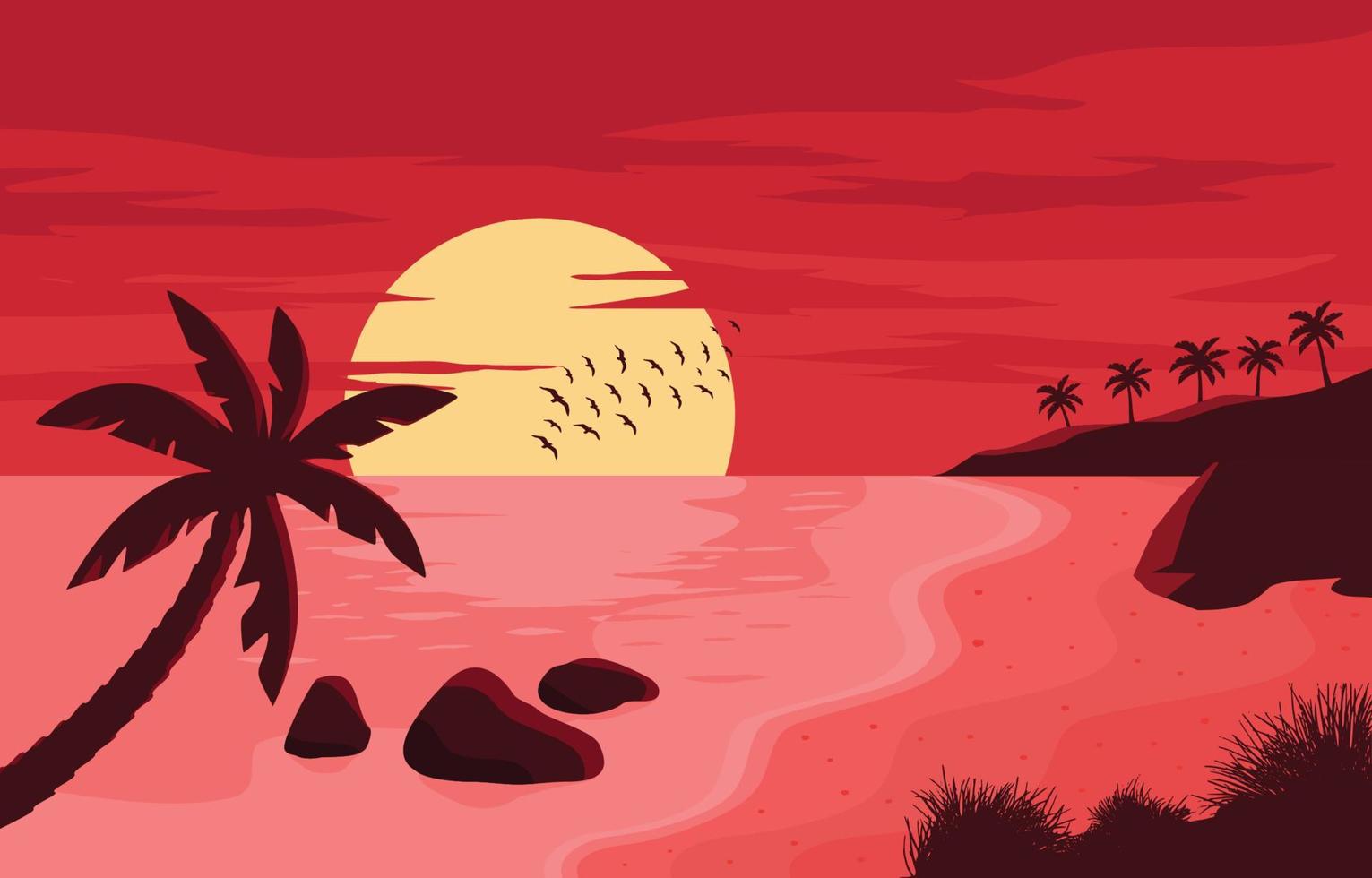 Beautiful Magenta Sunset in The Beach Scenery vector