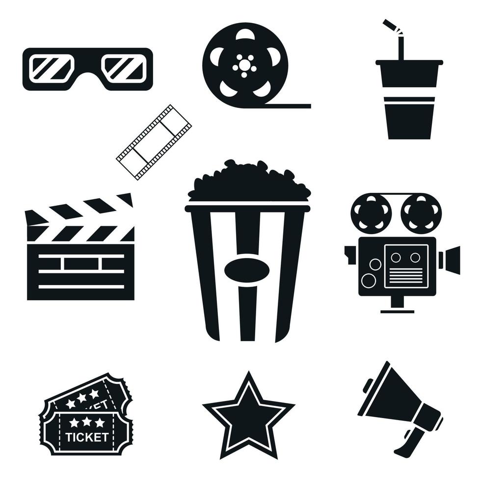 Set of cinema outline icons. Movie design elements. Vector illustration