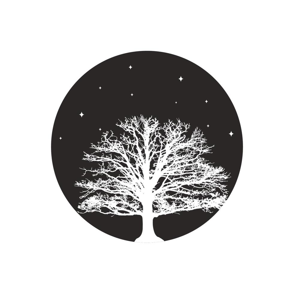 Dry tree with starry sky background. Nature in circle vector