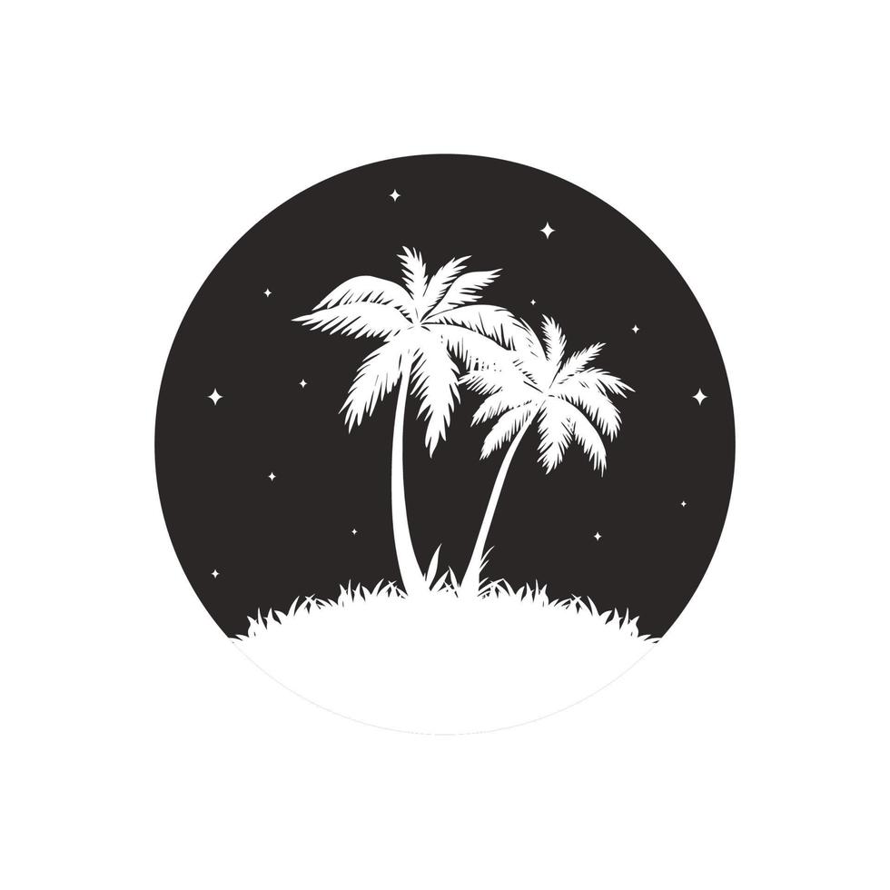 bosque de palmeras con fondo de cielo estrellado. naturaleza en círculo vector