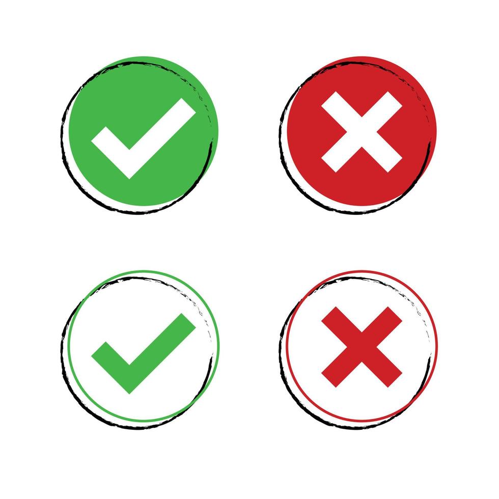 Round check mark and cross set colection vector