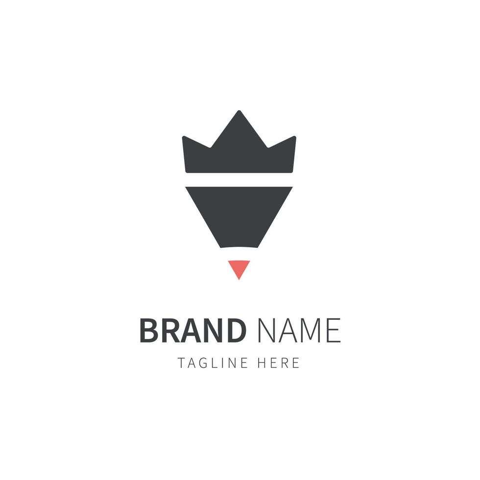 plantilla de logotipo de rey de lápiz con vector de icono de negocio de corona