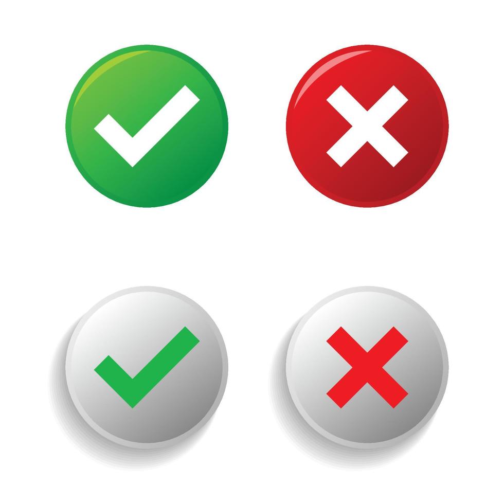 Round check mark and cross set colection vector