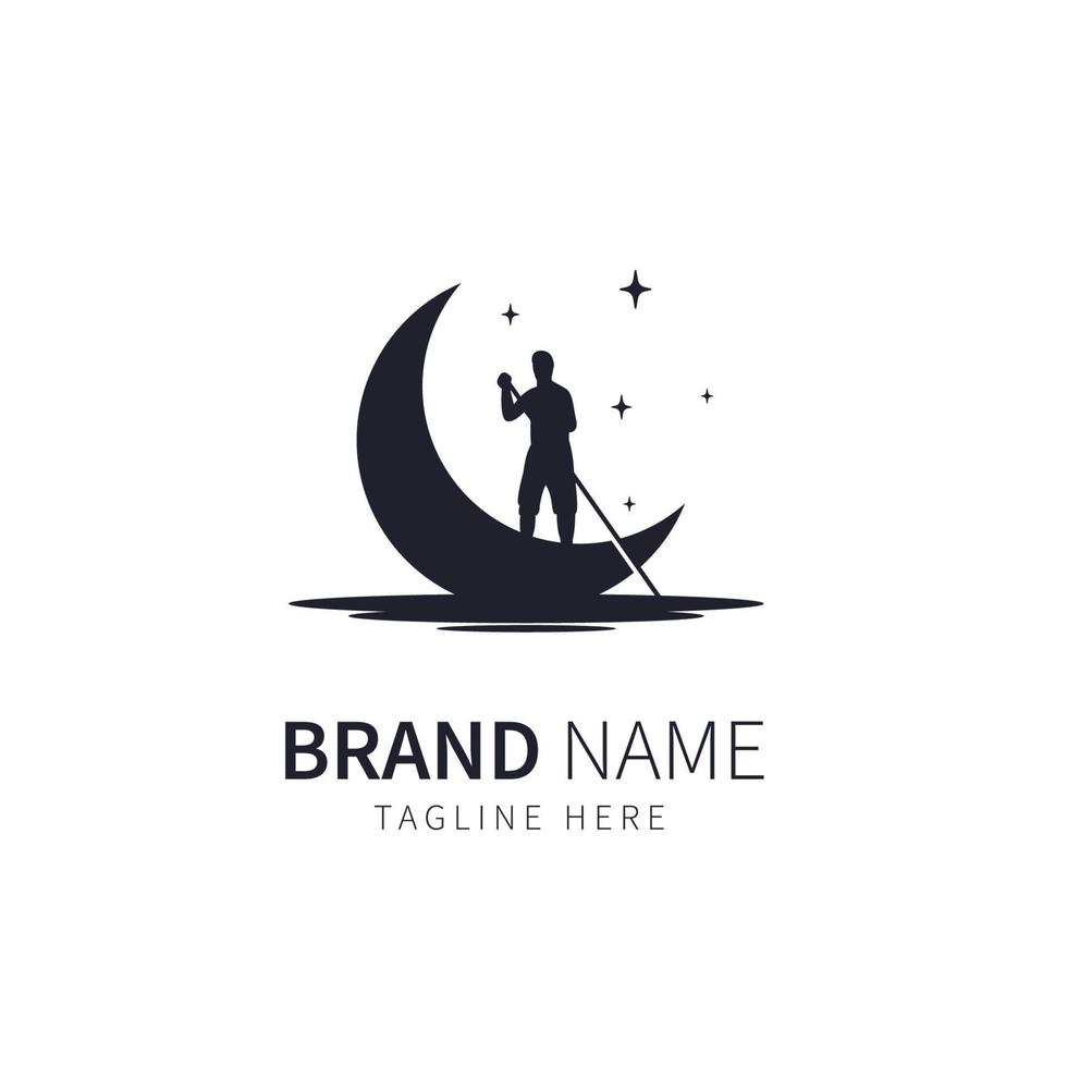 moon boat logo illustration moon and boat with people vector