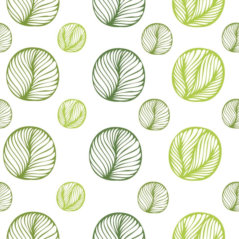 Abstract green circle leaves pattern, hand-drawn vector illustration.