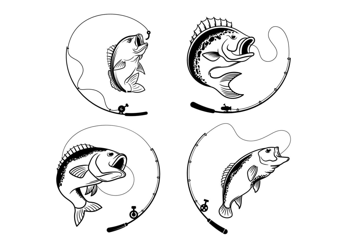 Bass fishing line art illustration icon design template vector