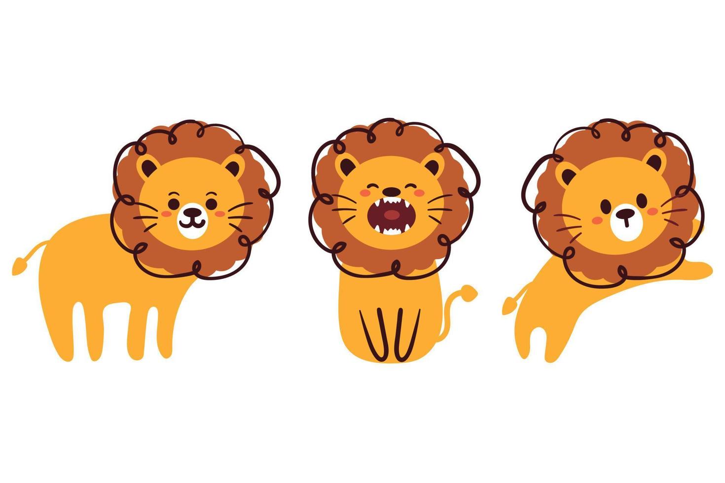 hand drawing cartoon lion sticker set. cute animals sticker vector