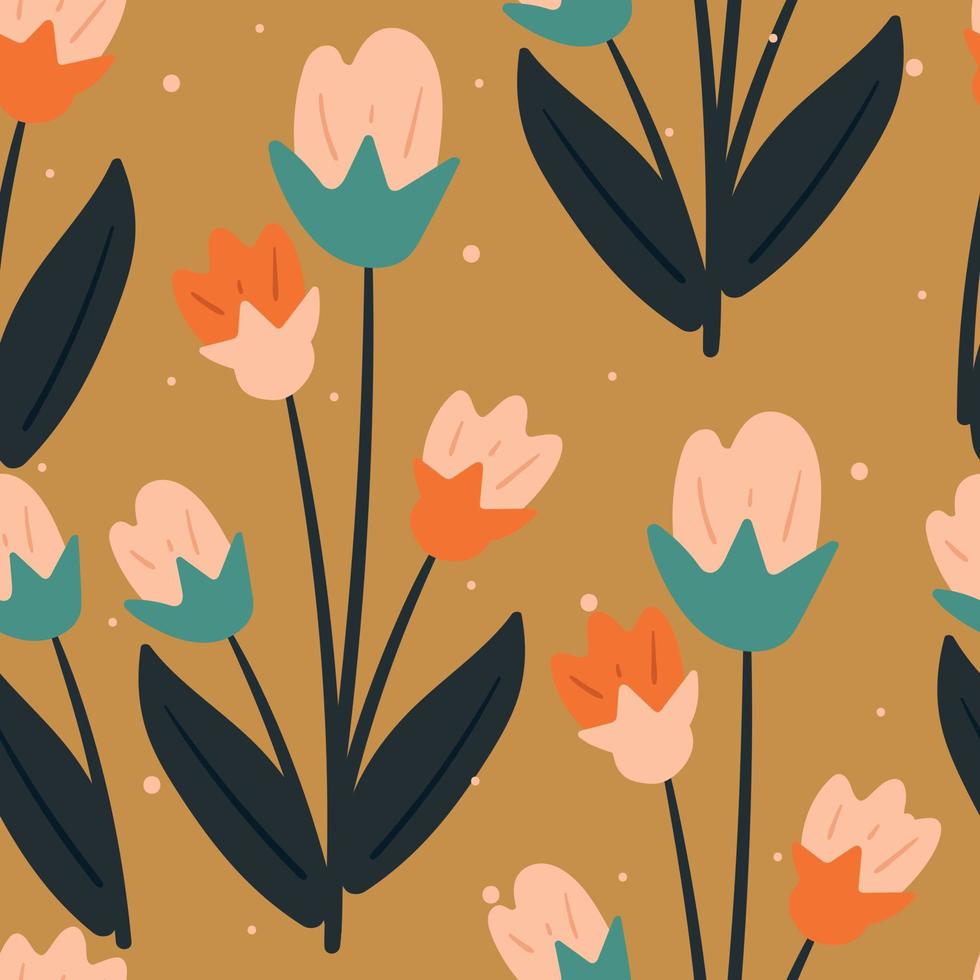 seamless pattern flower and leaves. botanical wallpaper for fabric print, textile vector