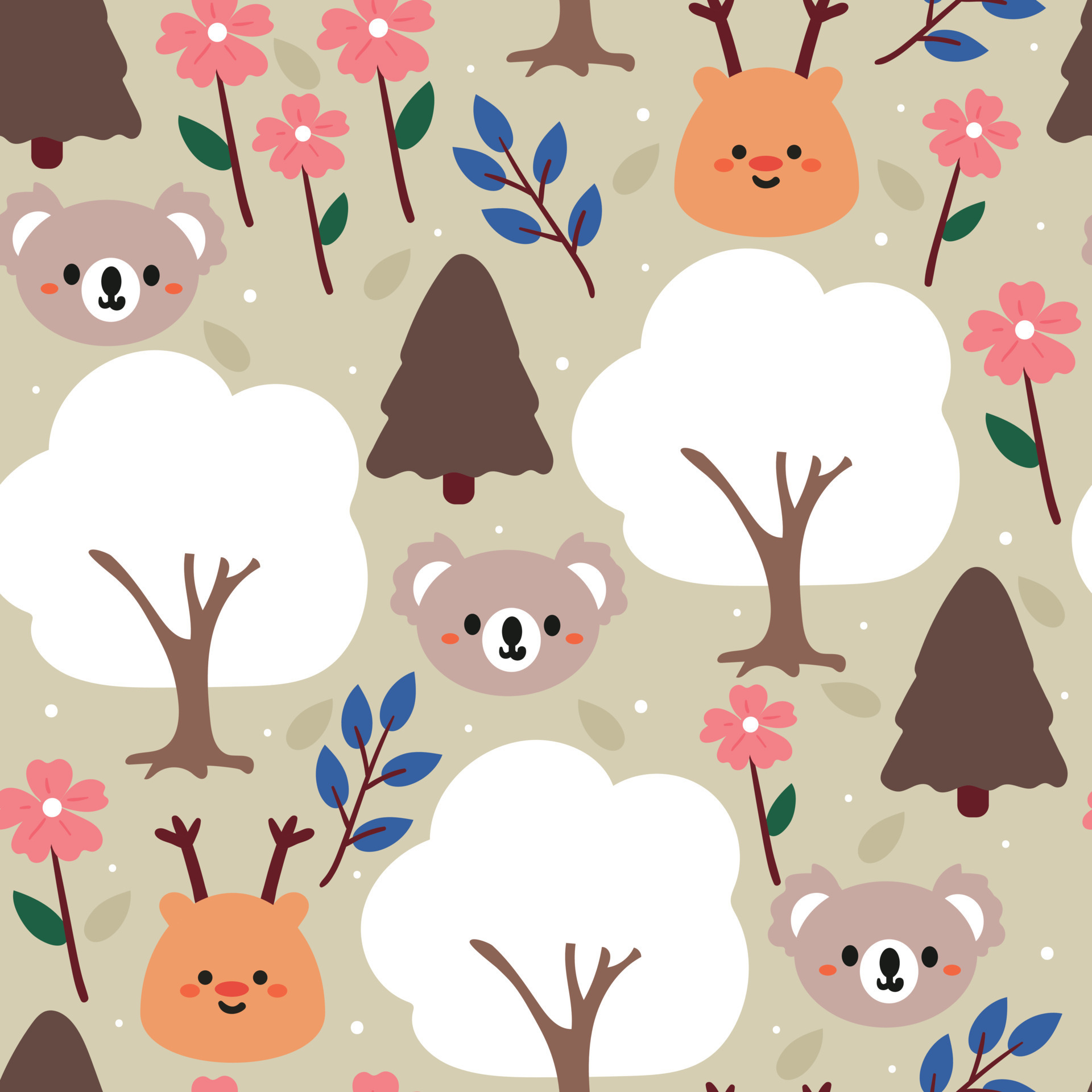 Seamless pattern hand drawing cartoon animals and plant. for kids  wallpaper, fabric print, textile, gift wrapping paper 7459937 Vector Art at  Vecteezy