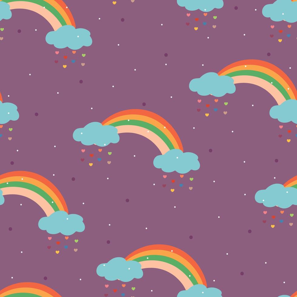 seamless pattern hand drawing cartoon rainbow and purple sky for kids wallpaper, fabric print, textile vector