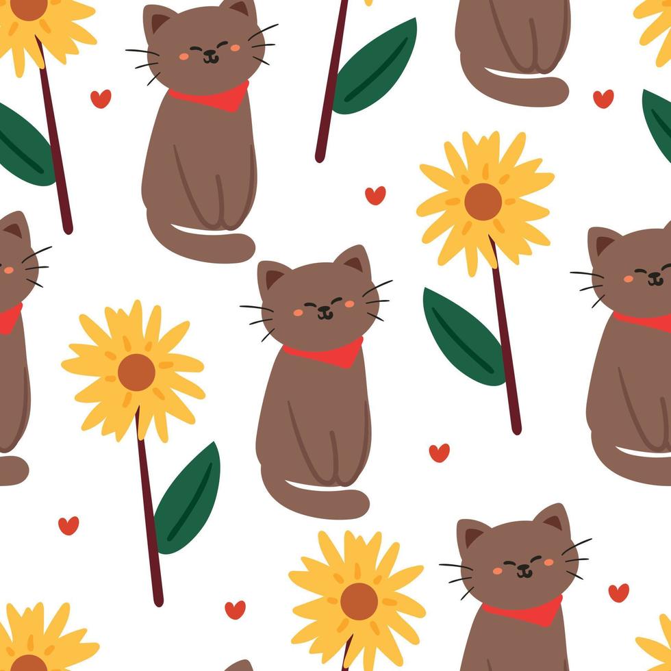 dibujo a mano de patrones sin fisuras gato de dibujos animados, flor y elemento lindo. para estampado de tela, textil vector