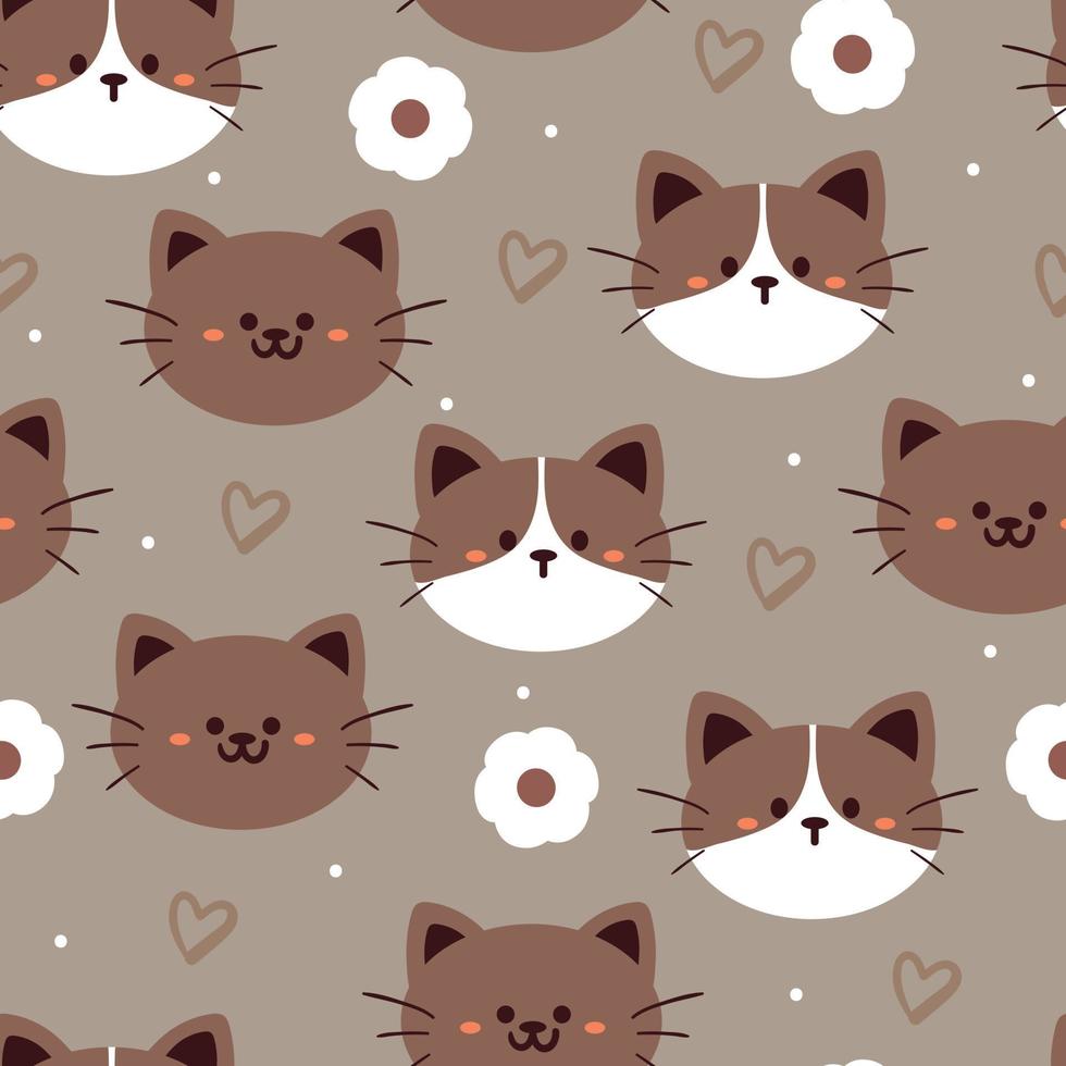 seamless pattern hand drawing cartoon cat and flower. animal drawing for fabric print, textile, gift wrap paper vector