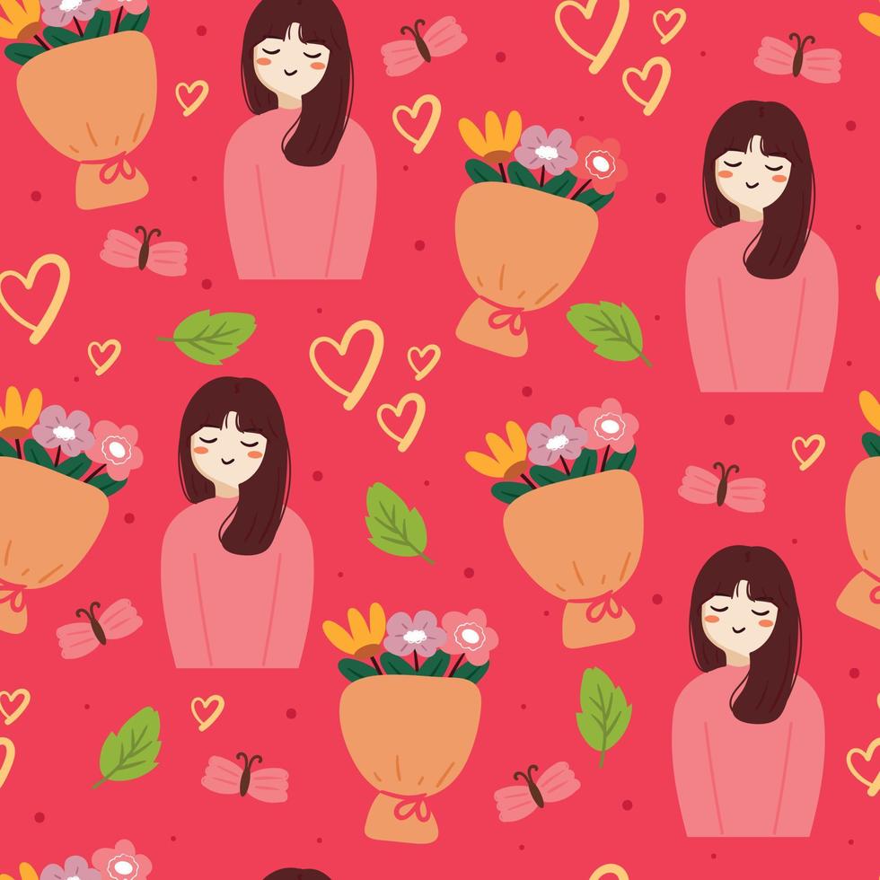 seamless pattern hand drawing cartoon girl and cute element. for fabric print, textile vector