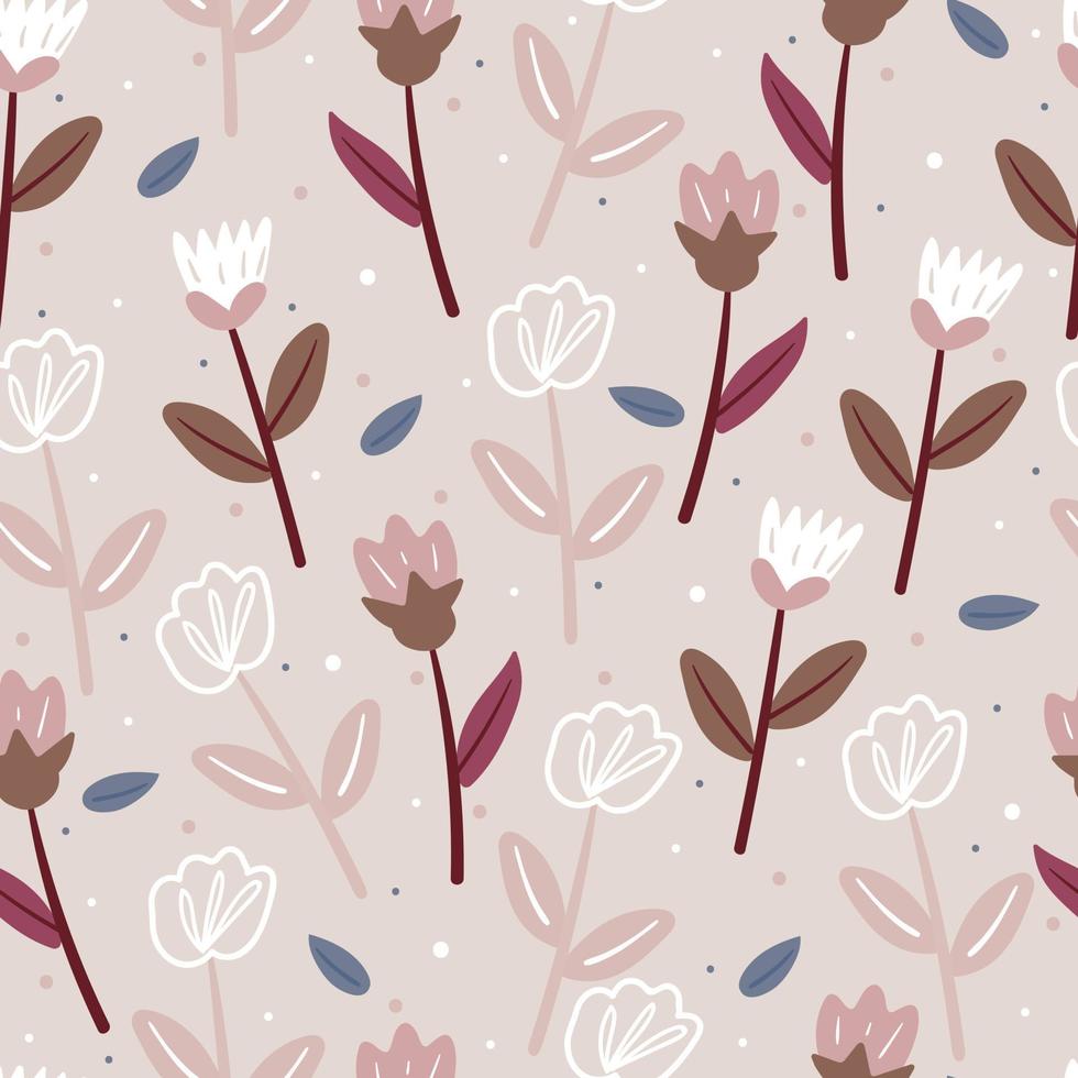flores y hojas de patrones sin fisuras. papel tapiz botánico para estampado de tela, textil vector