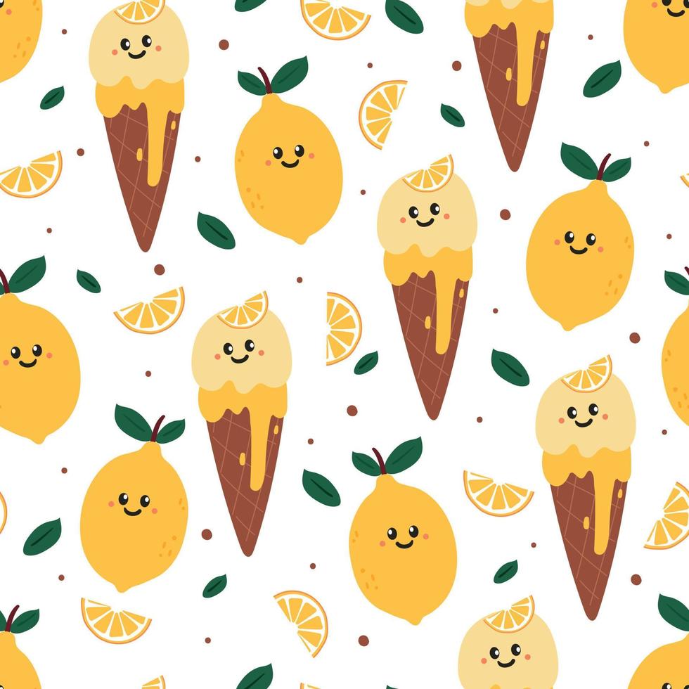 seamless pattern lemon and ice cream character. for kids wallpaper, fabric print and gift wrapping paper vector