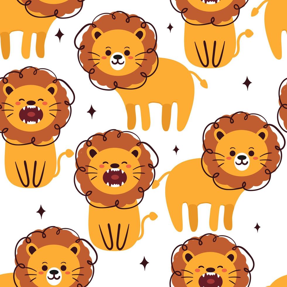 seamless pattern hand drawing cartoon lion vector