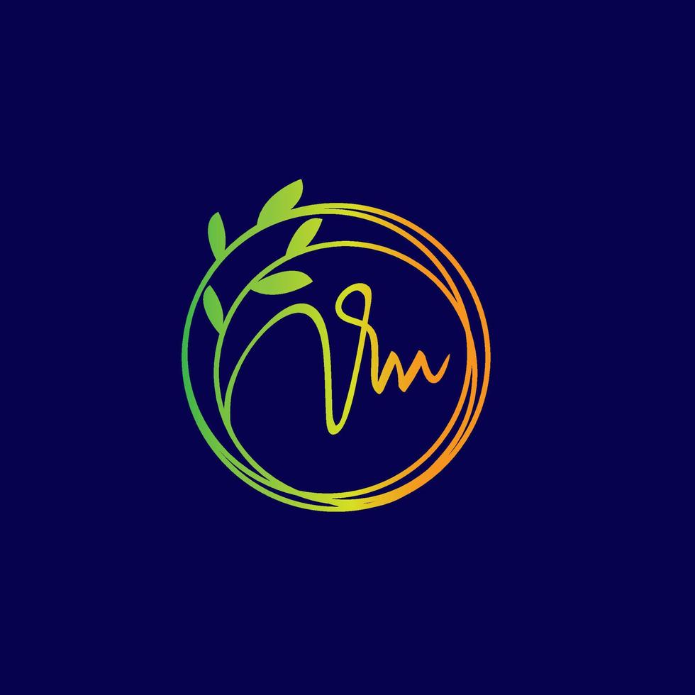 LOGO letter VM logo with circle leaf and creative line vector