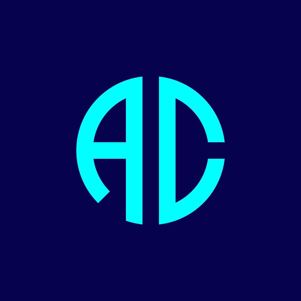 LOGO Monogram A C logo, simple and minimalist letter design. Blue on black background vector