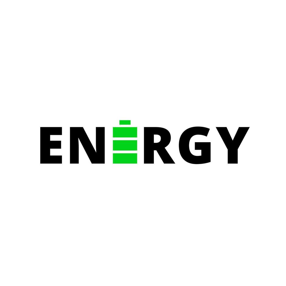 typography energy with green battery inside vector