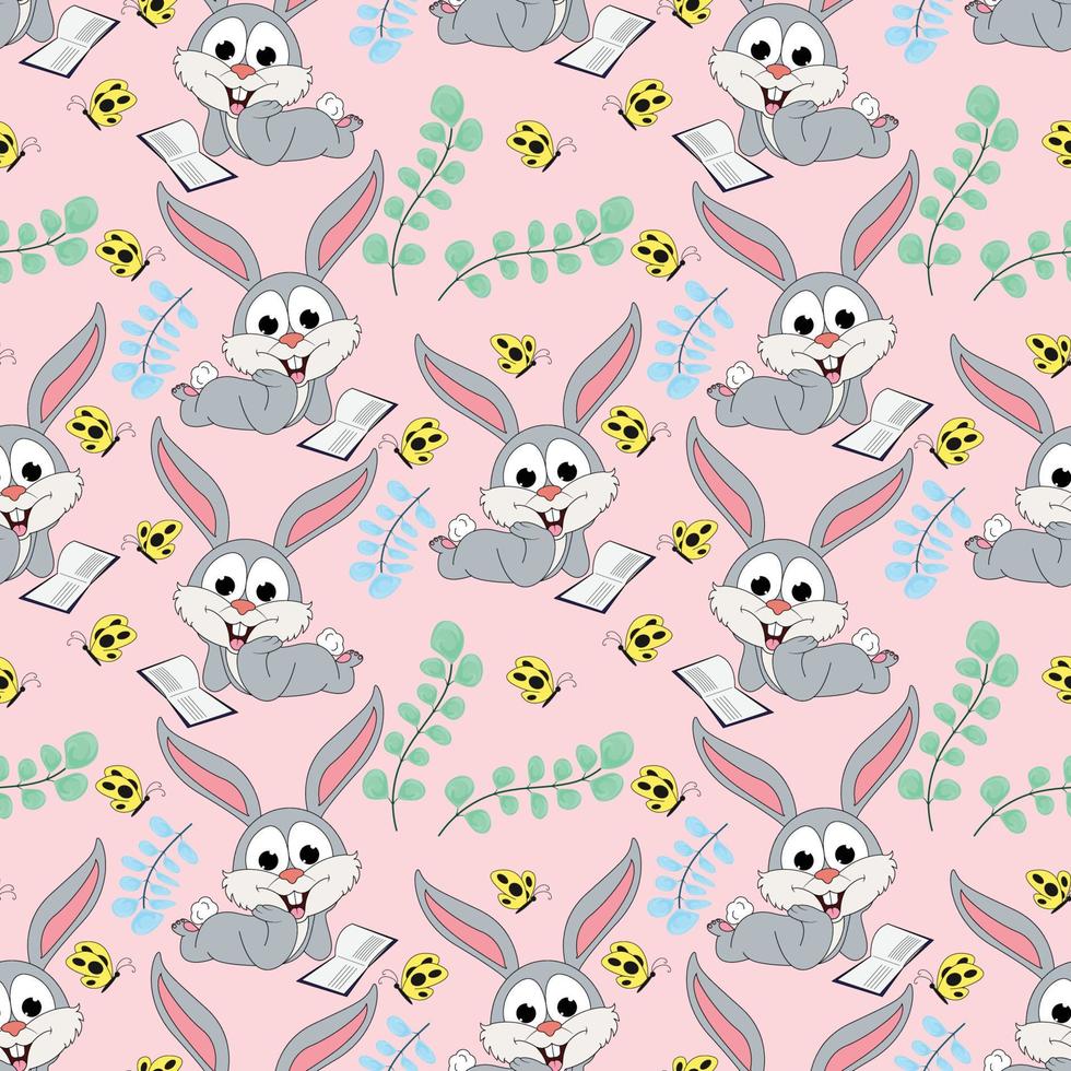 cute rabbit animal cartoon seamless pattern vector