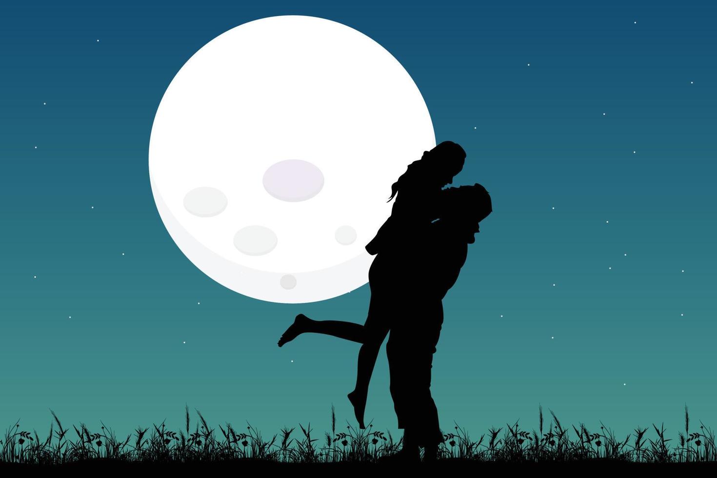 cute couple fall in love silhouette graphic vector