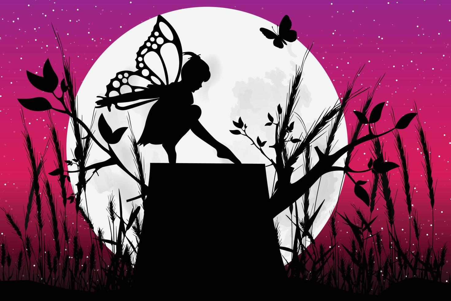 cute fairy and moon silhouette graphic vector