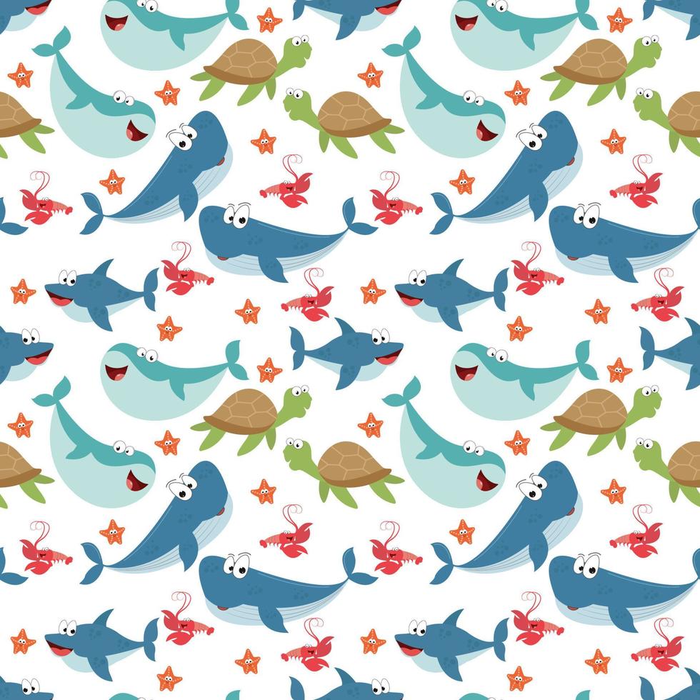 cute sea animal cartoon pattern vector