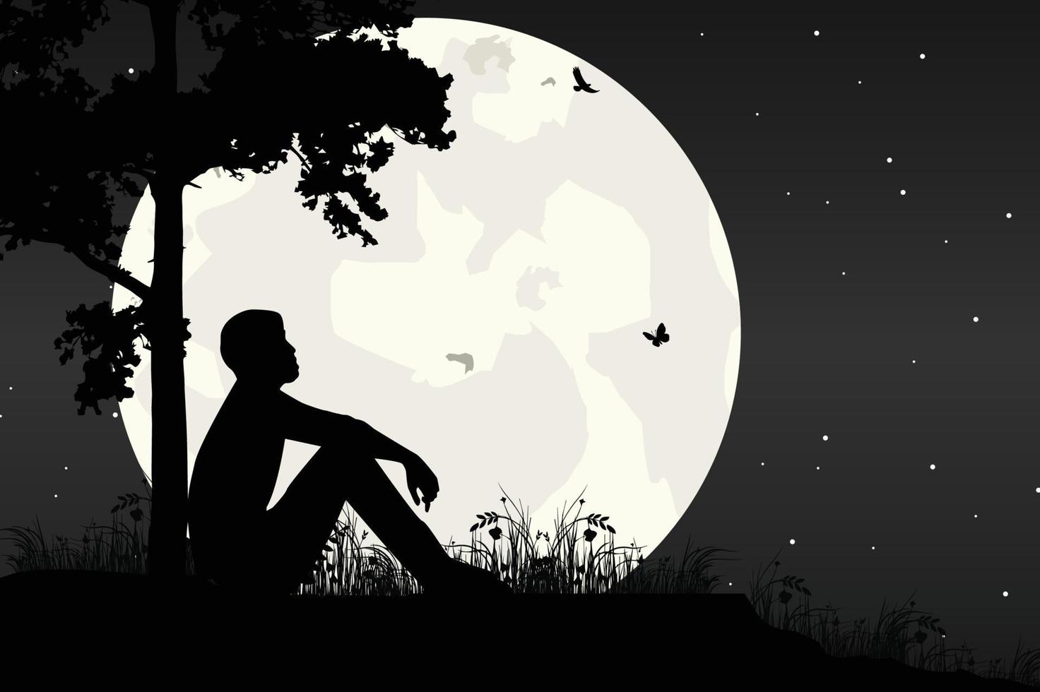 cute man and moon silhouette graphic vector