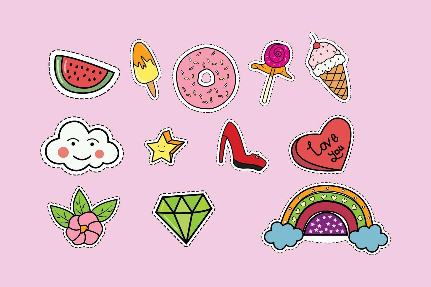 cute sticker set graphic vector