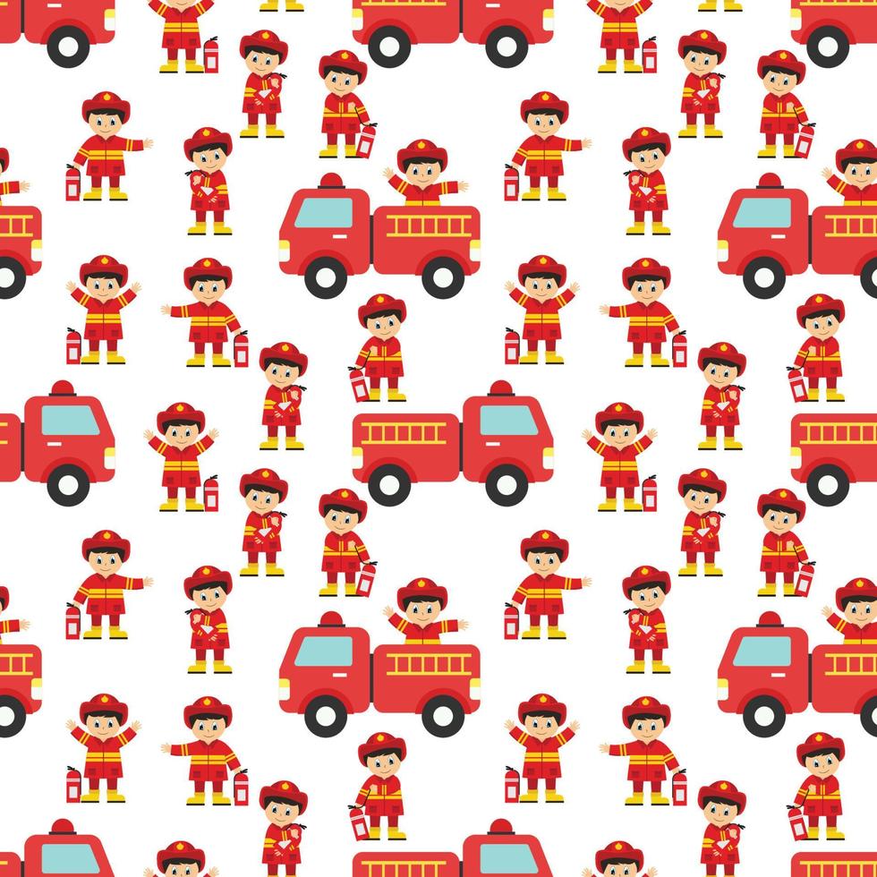 cute firefighter cartoon seamless pattern vector