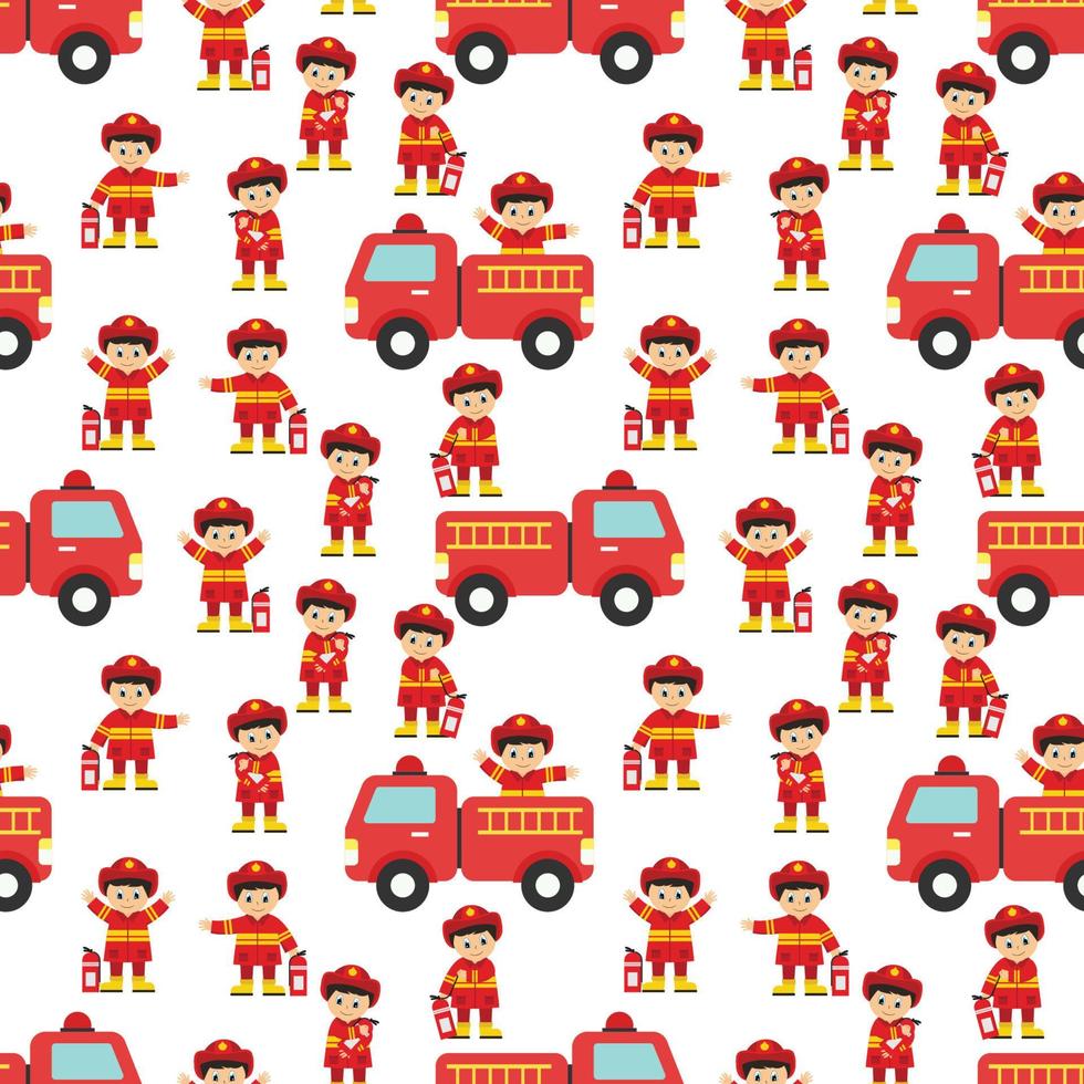 cute firefighter cartoon seamless pattern vector