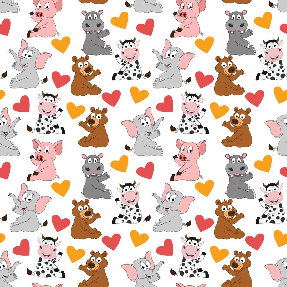 cute animal cartoon seamless pattern vector